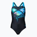 Дитячий злитий купальник арена Multi Pixels New Swim Pro Back чорний/бірюзовий