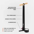 Велосипедний насос Lezyne Steel HV Floor Drive 3.5 100psi плоский чорний 3