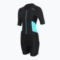 Жіночий триатлонний костюм ZONE3 Activate SS Full Zip Trisuit чорний/бірюзовий