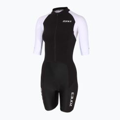 Жіночий триатлонний костюм ZONE3 Lava Long Distance Full Zip SS Aero Suit чорний/білий/зелений