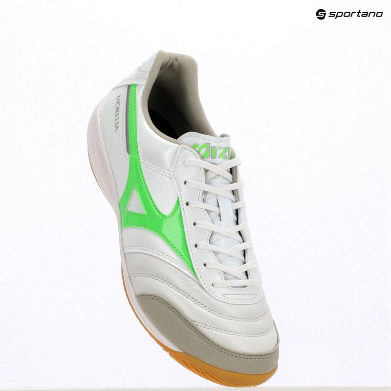 Кросівки футбольні чоловічі Mizuno Morelia Sala Elite IN white/neon green/galaxy silver 9