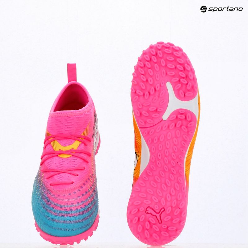 Кросівки футбольні дитячі PUMA Future 9 Match TT + Mid Jr poison pink/puma wht/sun stream/bright aqua/puma blk 14