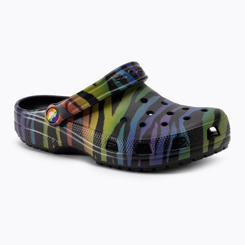 Жіночі шльопанці Crocs Класичні сезонні шльопанці з принтом зебра райдуга