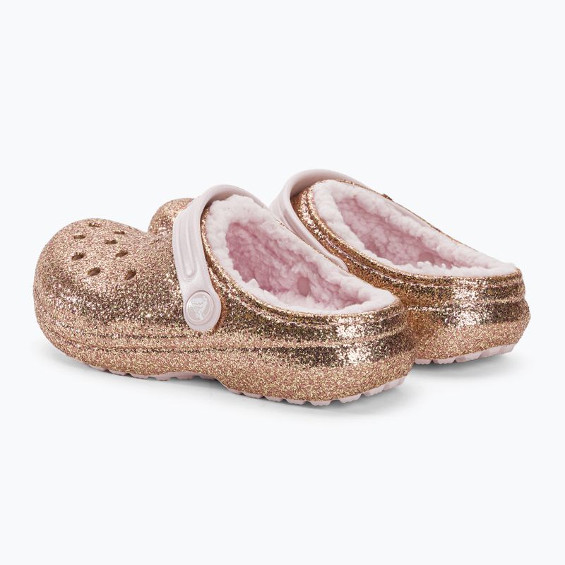 Дитячі шльопанці Crocs Classic Lined Glitter Clog золото/ледь рожевий 4