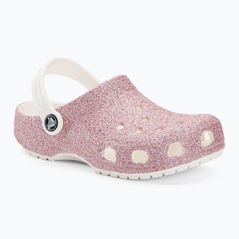 Дитячі шльопанці Crocs Classic Glitter Clog білий/веселка 2