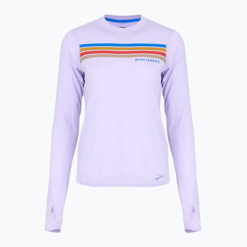 Футболка для бігу жіноча Brooks Distance Graphic LS heather violet dash/stripe