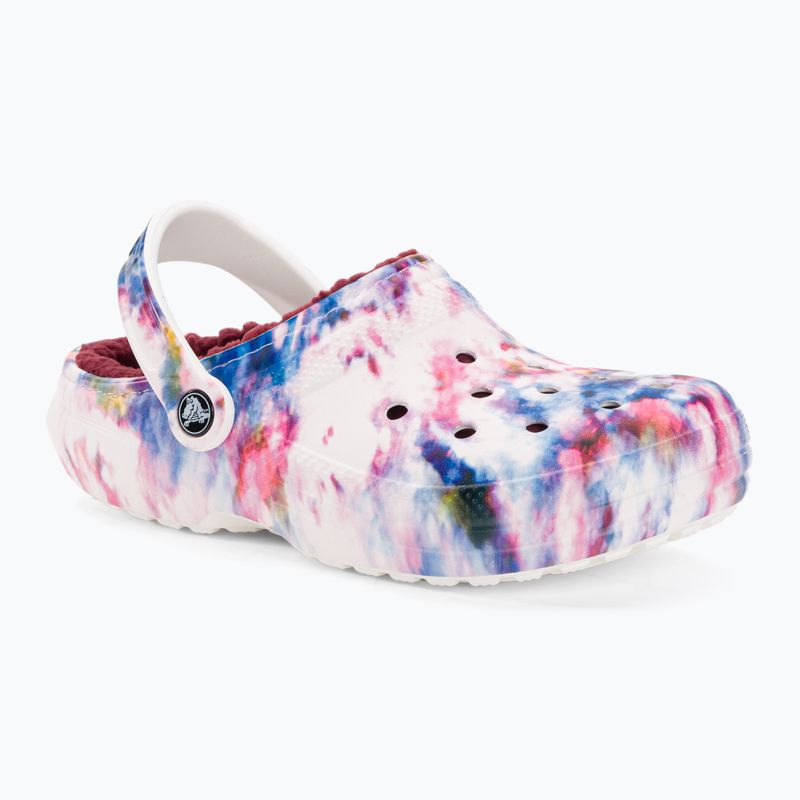 Жіночі шльопанці Crocs Classic на підкладці Tie Dye Clog бордо/мульти 2