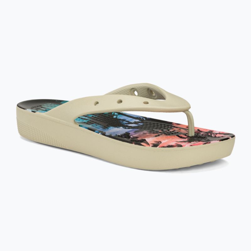 Жіночі шльопанці Crocs на класичній платформі Retro Resort кістка/мульти