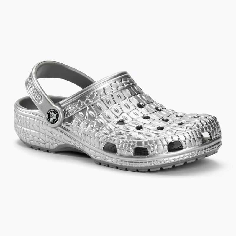 Шльопанці Crocs Classic Metallic Crocskin сріблясті 2