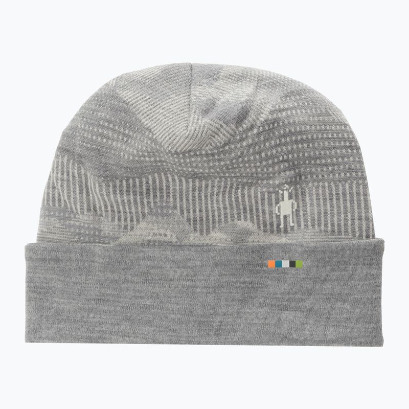 Шапка з мериносової вовни Smartwool з двостороннім манжетом світло-сіра з гірським пейзажем 5
