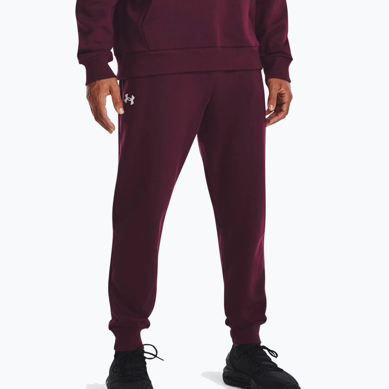 Штани тренувальні чоловічі Under Armour Rival Fleece Joggers dark maroon/white