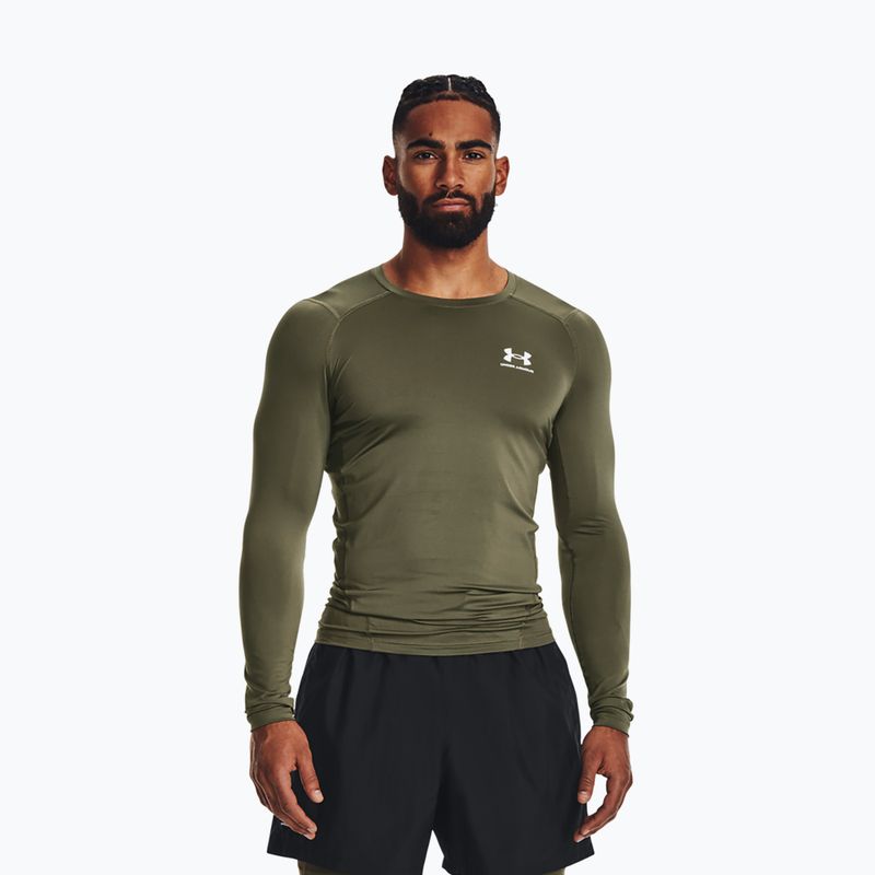 Лонгслів тренувальний чоловічий Under Armour Ua HG Armour Comp LS marine od green/white