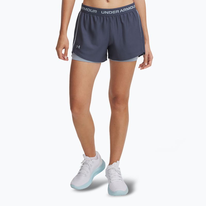 Шорти для тренувань жіночі Under Armour Tech Play Up 2in1 downpour gray / harbor blue / harbor blue
