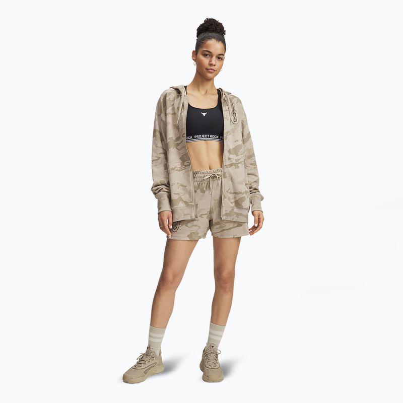 Шорти жіночі Under Armour Project Rock Terry city khaki / hyper green 2