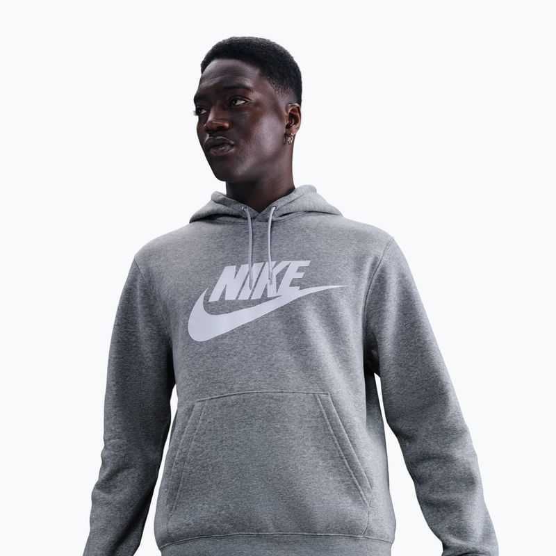 Кофта чоловіча Nike Club Pullover Hoodie dark grey heather/light smoke grey/white 4
