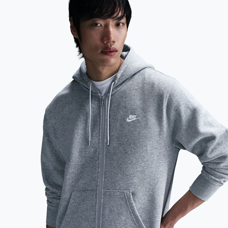 Кофта чоловіча Nike Club Full Zip Hoodie dark grey heather/light smoke grey/white 5