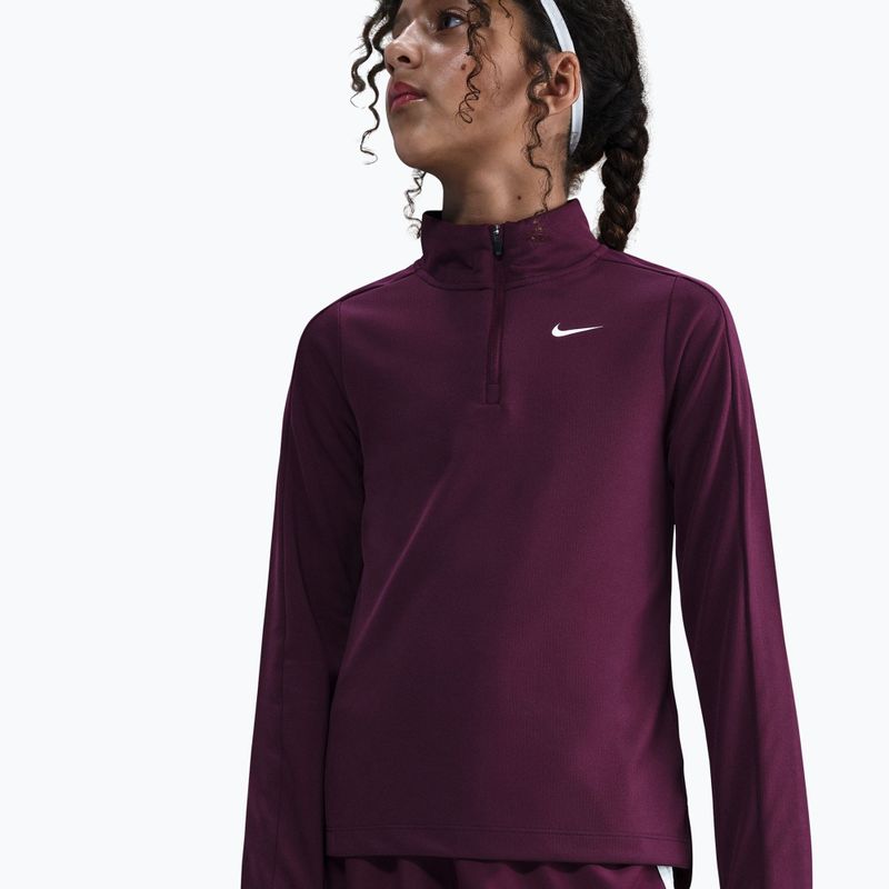 Лонгслів для тренувань дитячий Nike Dri-Fit 1/4 Zip bordeaux/white 4