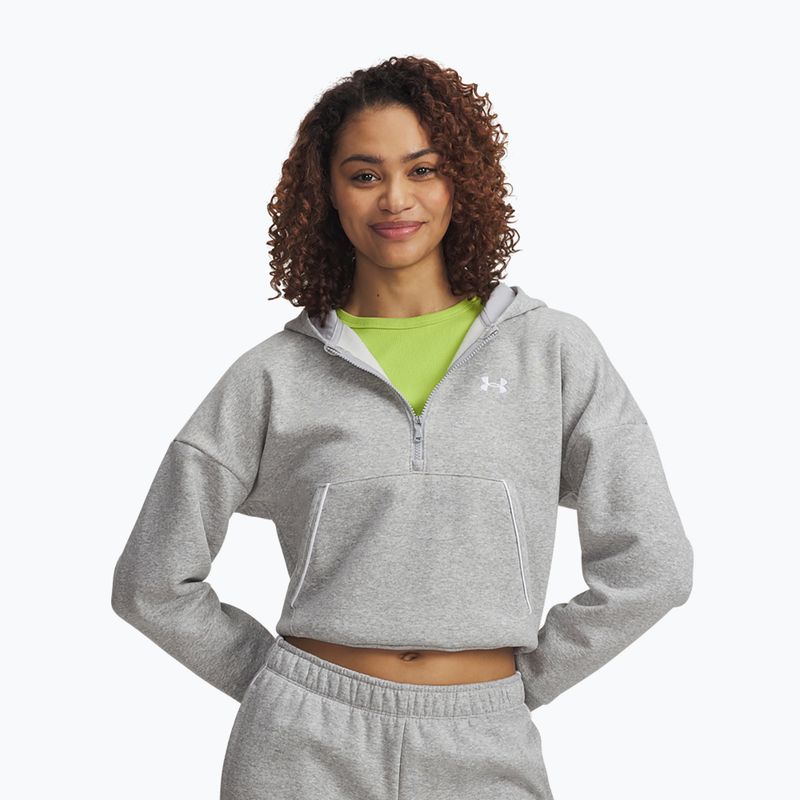 Жіноча толстовка Under Armour Rival Fleece Piped HZ Hoodie модний сірий світлий меланж/білий