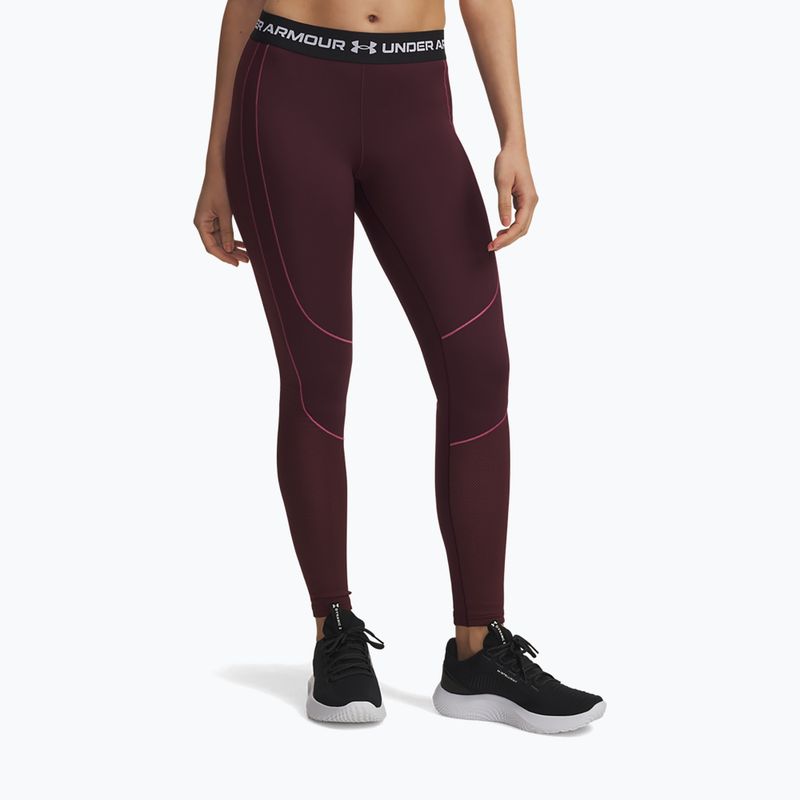 Легінси для тренувань жіночі Under Armour ColdGear Textured dark maroon/fuchsia dusk/white