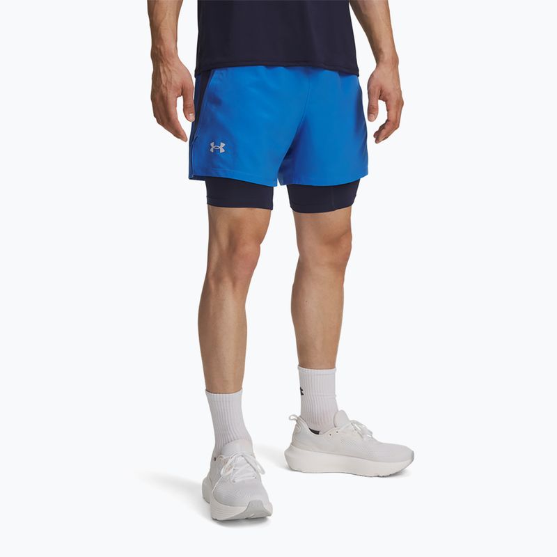 Чоловічі шорти для бігу Under Armour Launch 5" 2in1 blue atlantis/washed navy/reflective