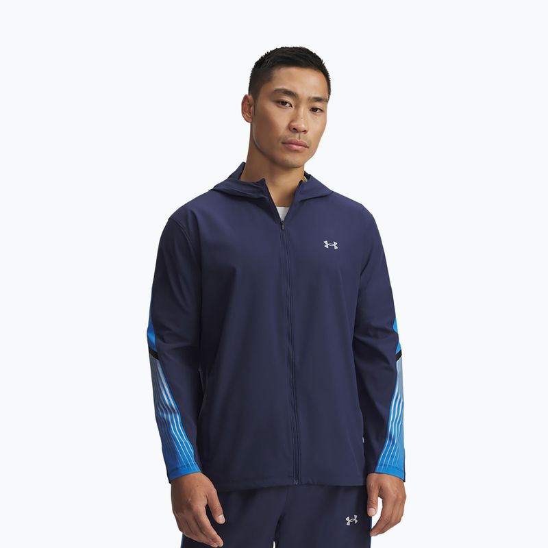 Куртка для бігу чоловіча Under Armour Velociti Storm Hooded washed navy/blue atlantis/reflective