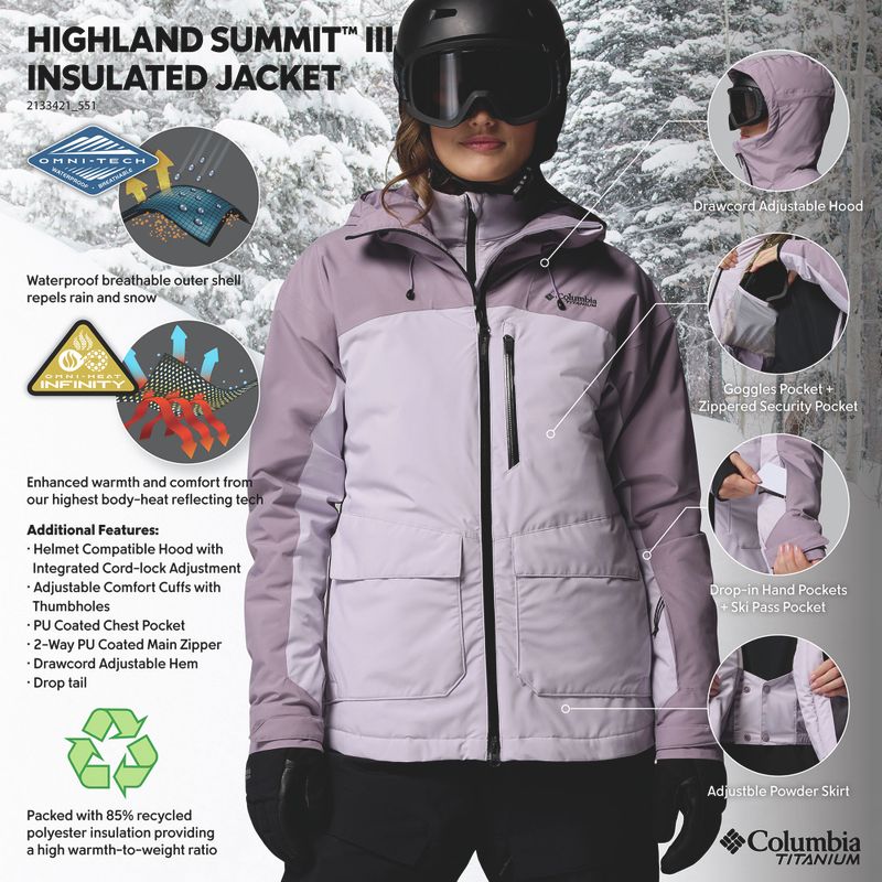 Жіноча лижна куртка Columbia Highland Summit III Insulated lavender pearl/shale purple 14
