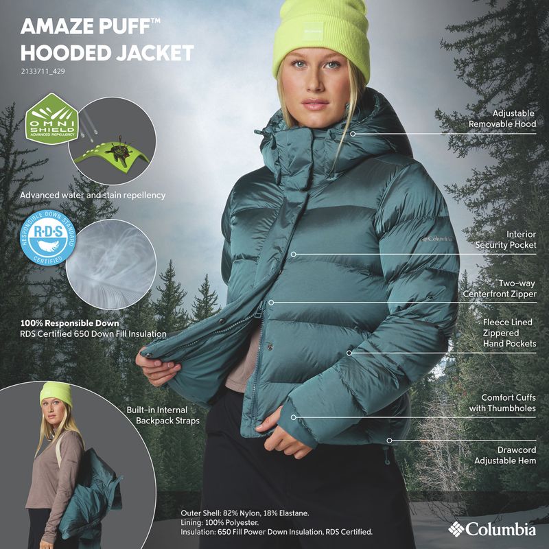 Жіноча пухова куртка Columbia Amaze Puff Hooded Everblue High Shine 12