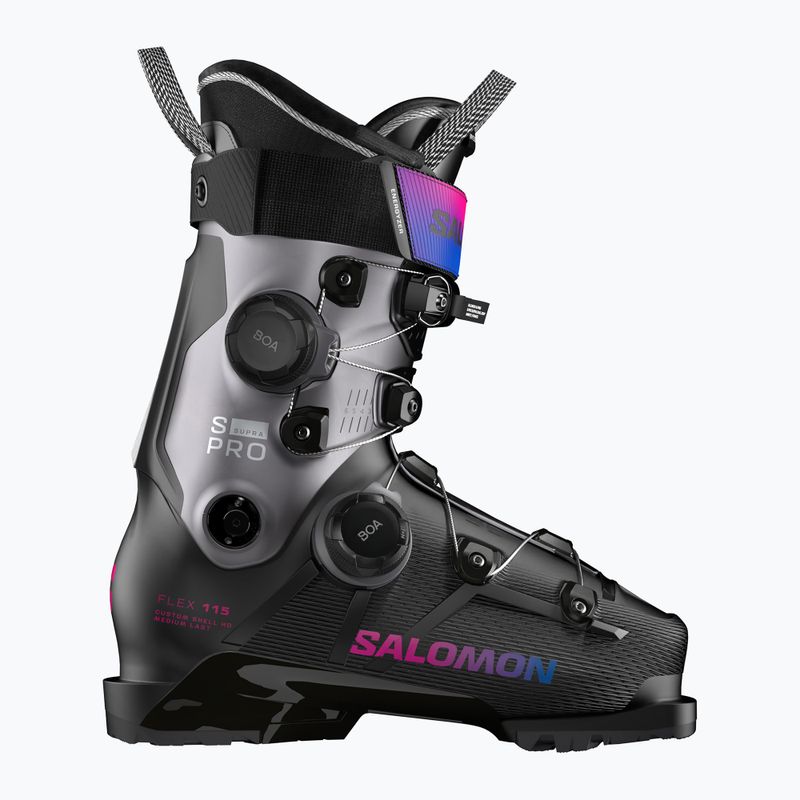Черевики гірськолижні жіночі Salomon S/Pro Supra Dual Boa 115 W black/beluga met./beetroot purple 6