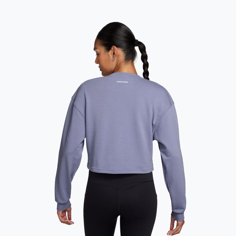 Кофта для тренувань жіноча Nike Pro Dri-Fit Crew Neck iron purple/metallic silver/white 2