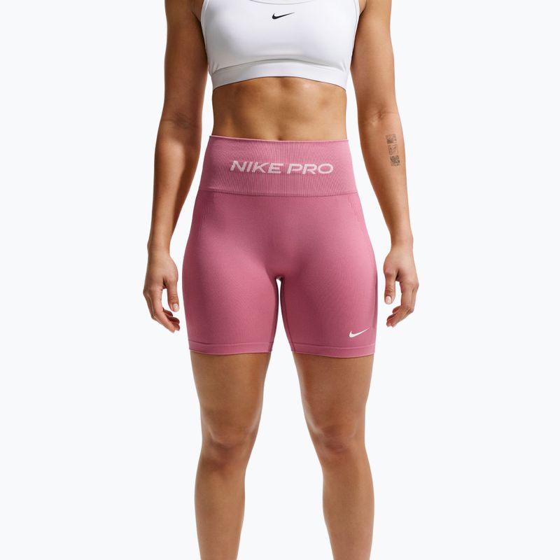 Шорти для тренувань жіночі Nike Pro Seamless High Waisted Biker 5" peony/white 5