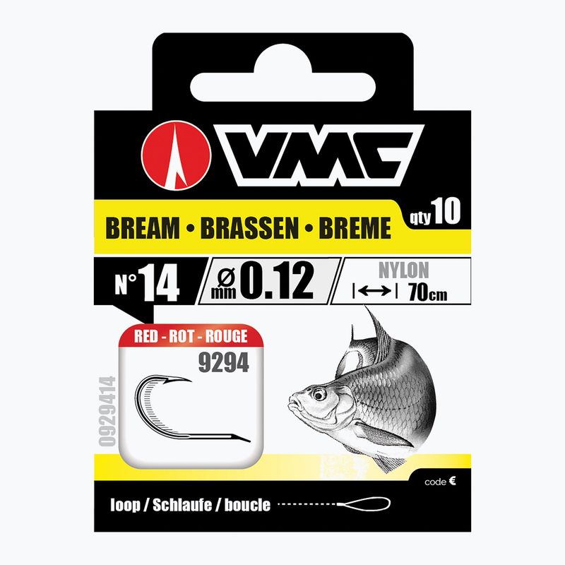 Поводок для methody VMC Bream петля гачок + волосінь 10 шт. червоний 929412