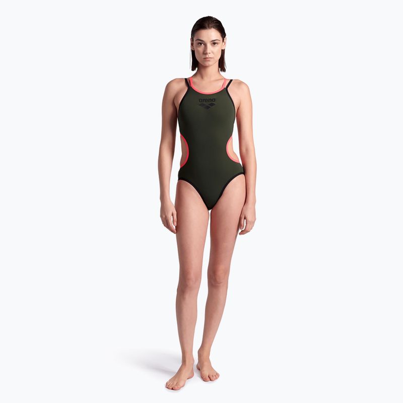 Купальник суцільний жіночий arena One Double Cross Back One Piece dark sage/black/fluo red 5