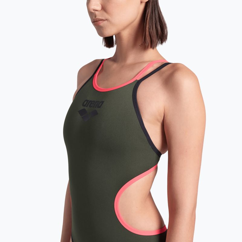 Купальник суцільний жіночий arena One Double Cross Back One Piece dark sage/black/fluo red 7