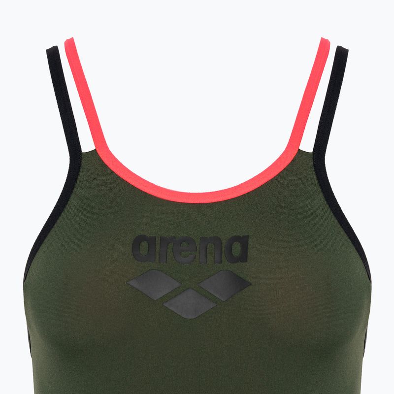 Купальник суцільний жіночий arena One Double Cross Back One Piece dark sage/black/fluo red 3