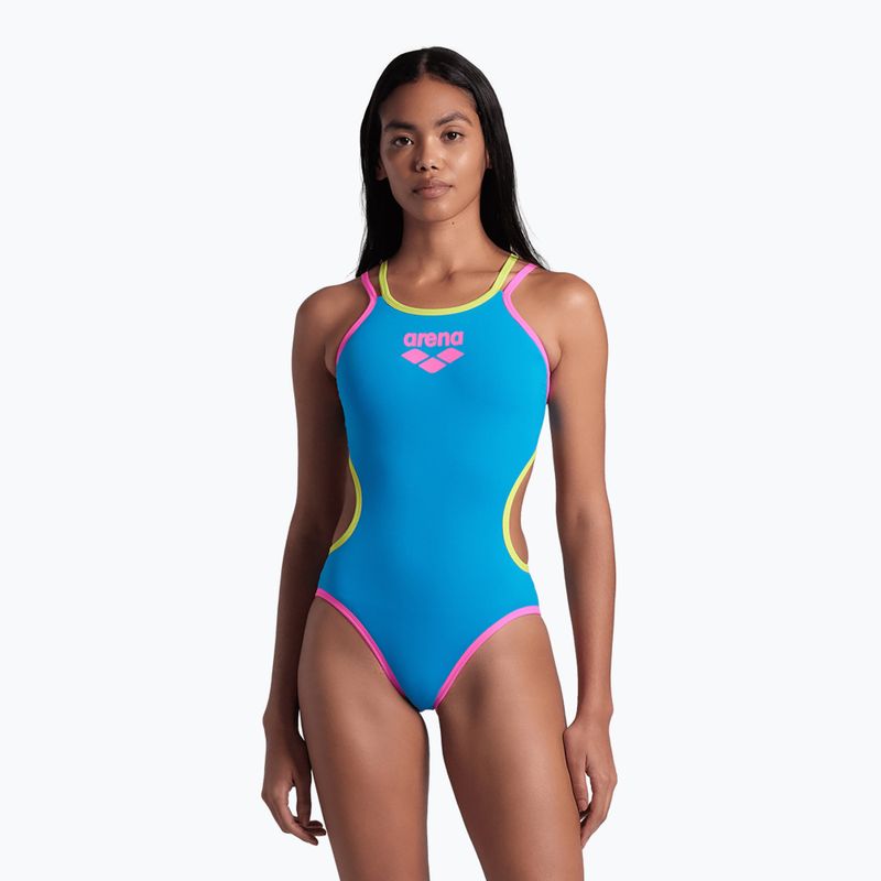 Купальник суцільний жіночий arena One Double Cross Back One Piece turquoise/fluo pink/soft green 6
