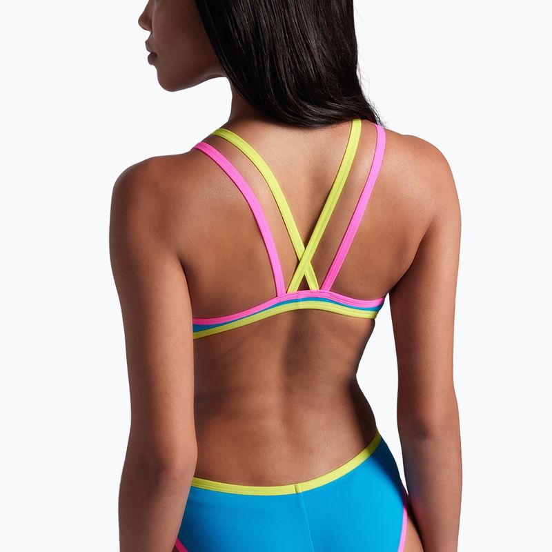 Купальник суцільний жіночий arena One Double Cross Back One Piece turquoise/fluo pink/soft green 10