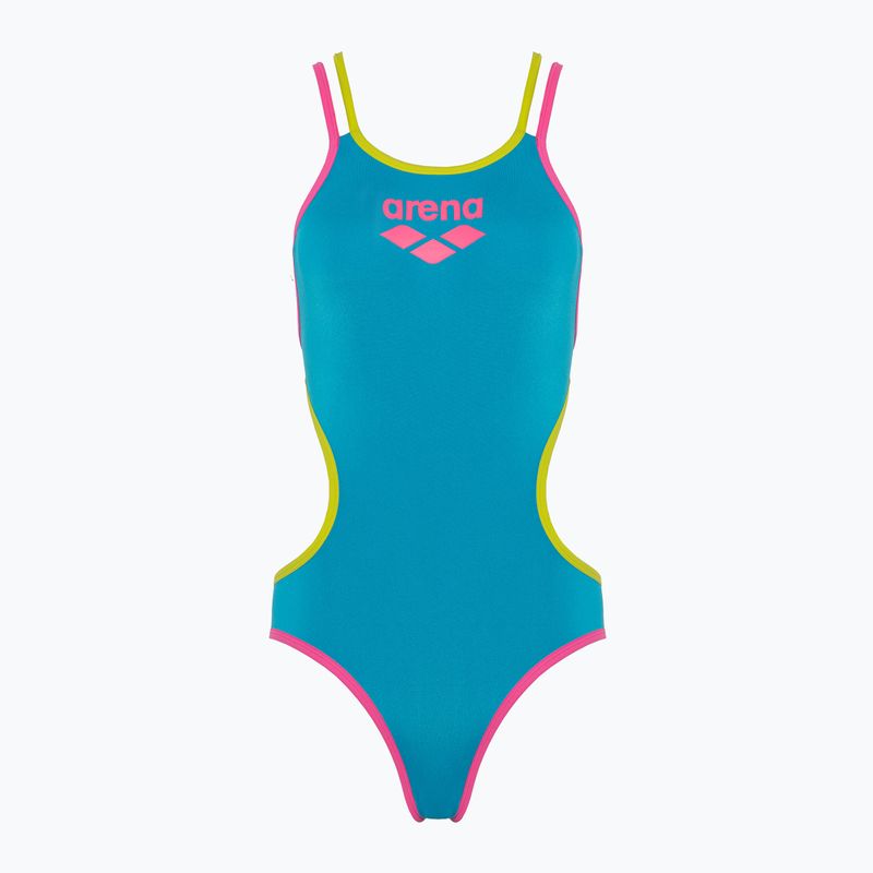 Купальник суцільний жіночий arena One Double Cross Back One Piece turquoise/fluo pink/soft green