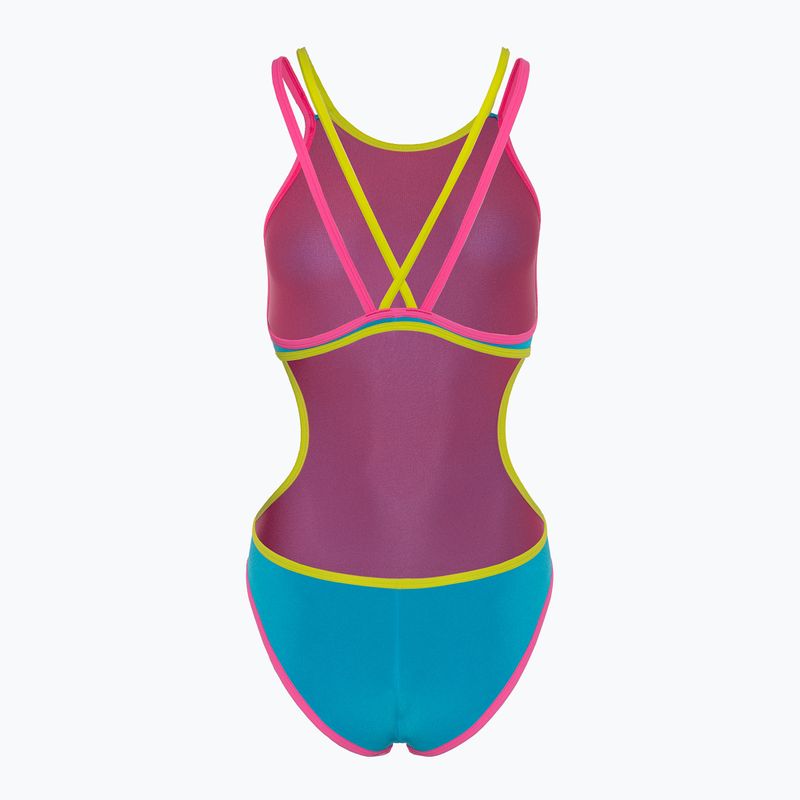 Купальник суцільний жіночий arena One Double Cross Back One Piece turquoise/fluo pink/soft green 2