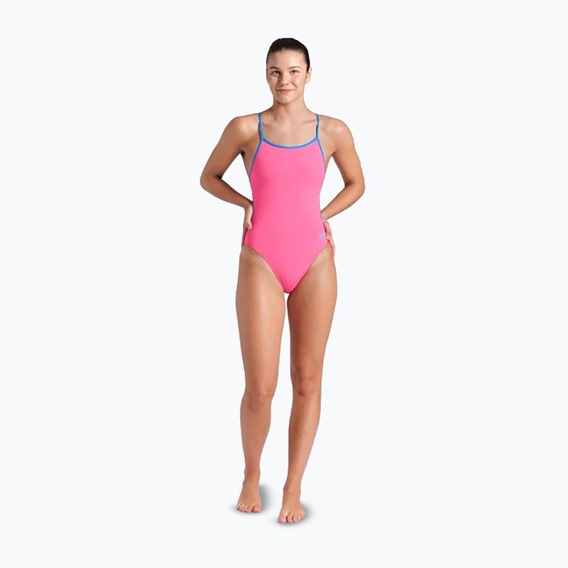 Купальник суцільний жіночий arena Lace Back Solid shocking pink/blue river 2