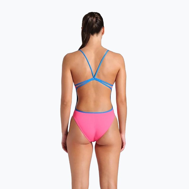 Купальник суцільний жіночий arena Lace Back Solid shocking pink/blue river 3