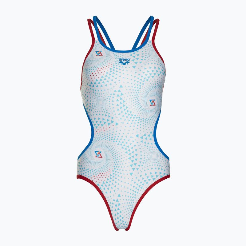 Купальник суцільний жіночий arena One Fireflow Double Cross red/blue river/white multi