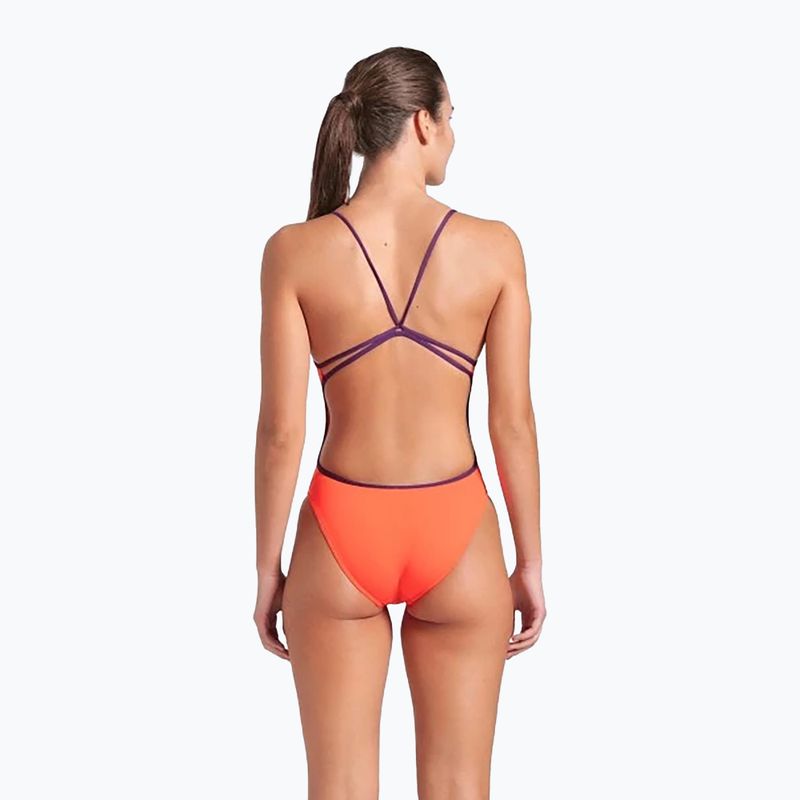 Купальник суцільний жіночий arena Lace Back Solid bright coral/plum 3