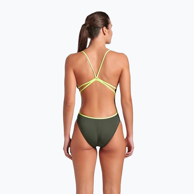 Купальник суцільний жіночий arena Lace Back Solid dark sage/artic lime 7