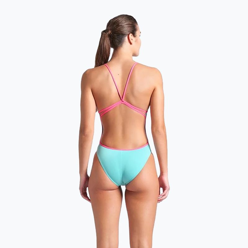Купальник суцільний жіночий arena Lace Back Solid water/shocking pink 3
