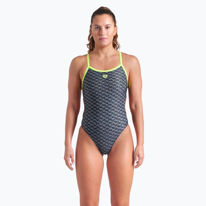 Купальник суцільний жіночий arena Monogram Challenge Back dark sage multi/artic lime 5