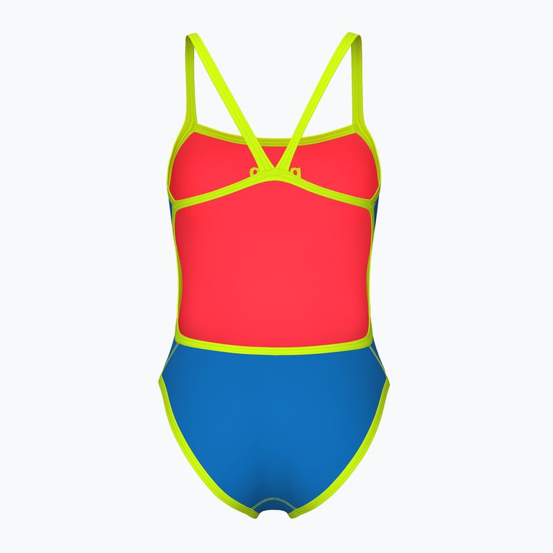 Купальник суцільний жіночий arena Solid Rev Challenge Back blue river/bright coral/artic lime 2