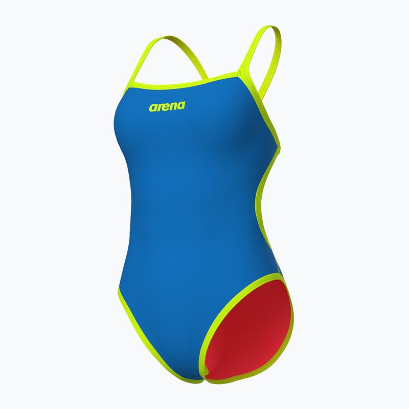 Купальник суцільний жіночий arena Solid Rev Challenge Back blue river/bright coral/artic lime 4