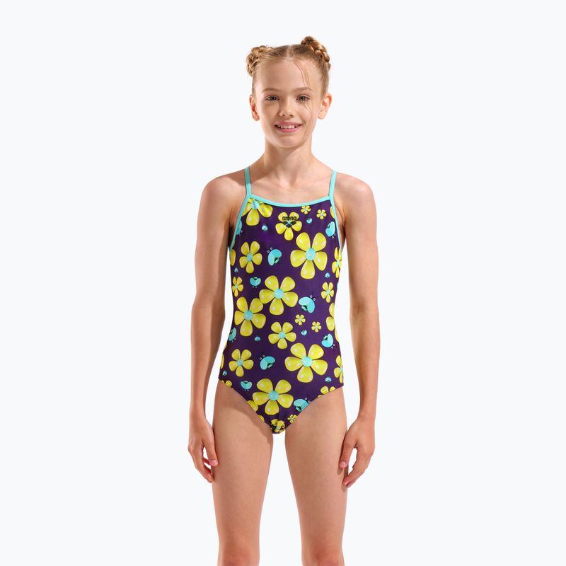 Дитячий суцільний купальник arena Spring Lightdrop Back plum multi/water 5