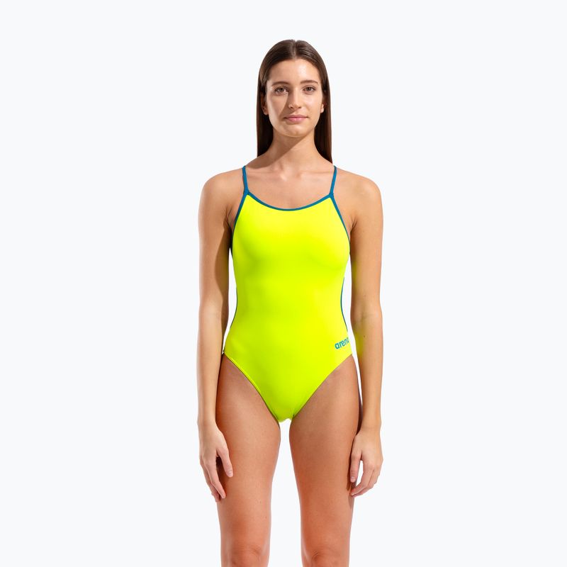 Купальник суцільний жіночий Arena Lace Back Solid artic lime/blue cosmo 5