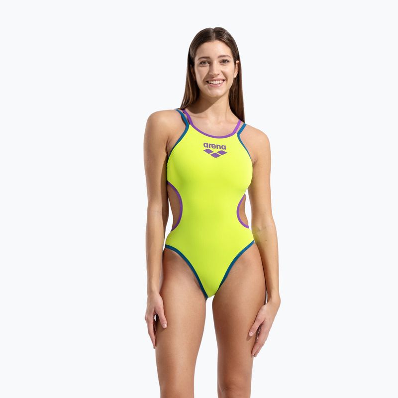 Купальник суцільний жіночий arena One Double Cross Back One Piece artic lime/plum/blue cosmo 5
